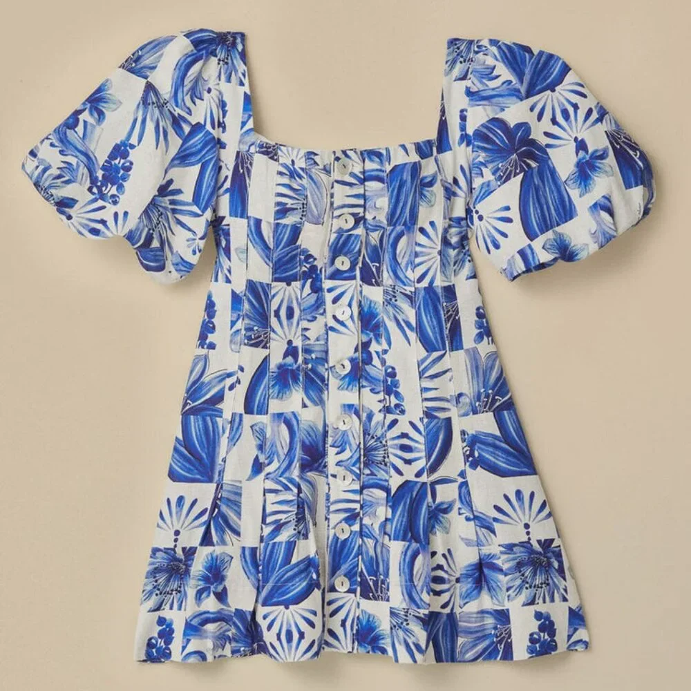 Farm Rio Garden Tiles Linen Mini Dress by Anthropologie - Picture 7 of 7